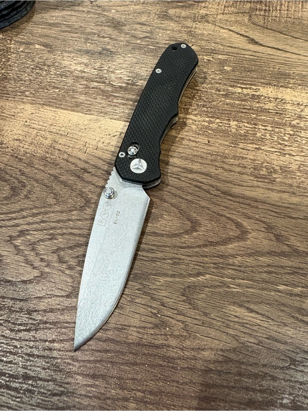 Bee Le- Black Folding Pocket Knife with Stonewashed Blade